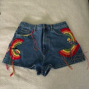 FARM Rio Colorful High Waist Denim Shorts